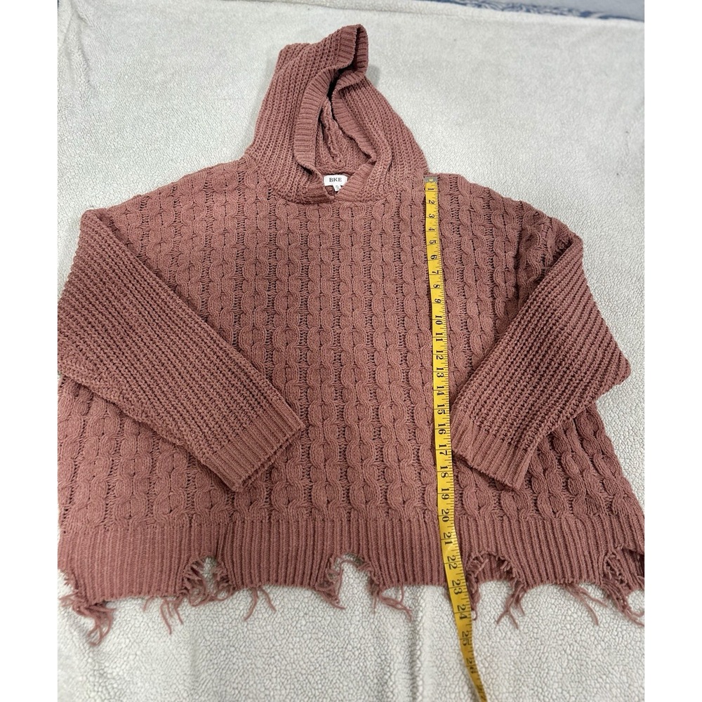 BKE Mauve Hooded Long Sleeve Raw Hem Chenille Oversize Pullover Sweater Size M - Picture 4 of 6